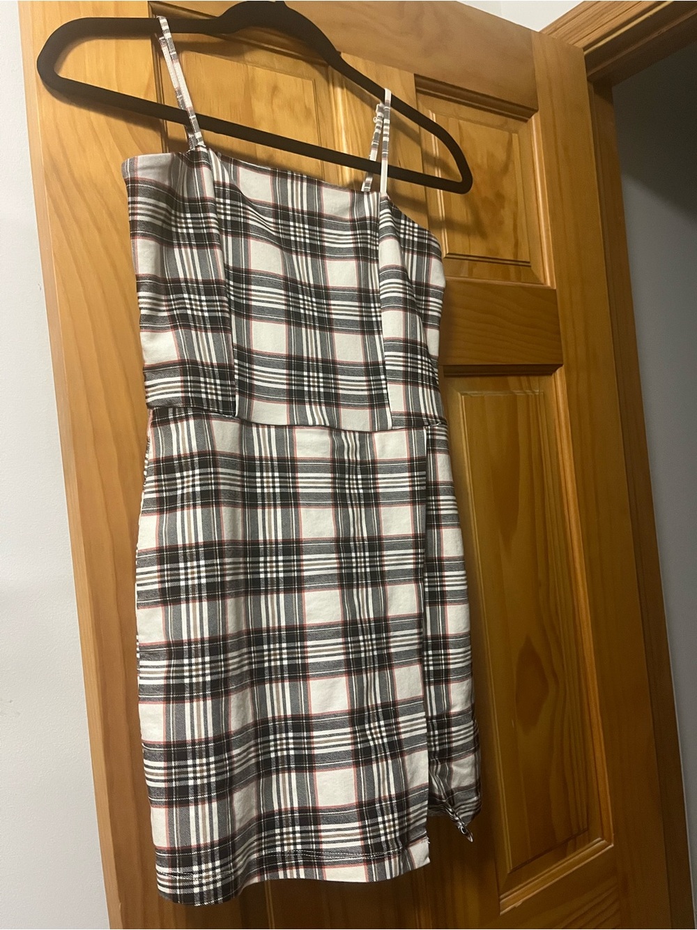 Strappy Plaid Mini Dress in White and Black